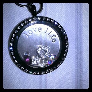 Origami owl locket with charms and 28" necklace